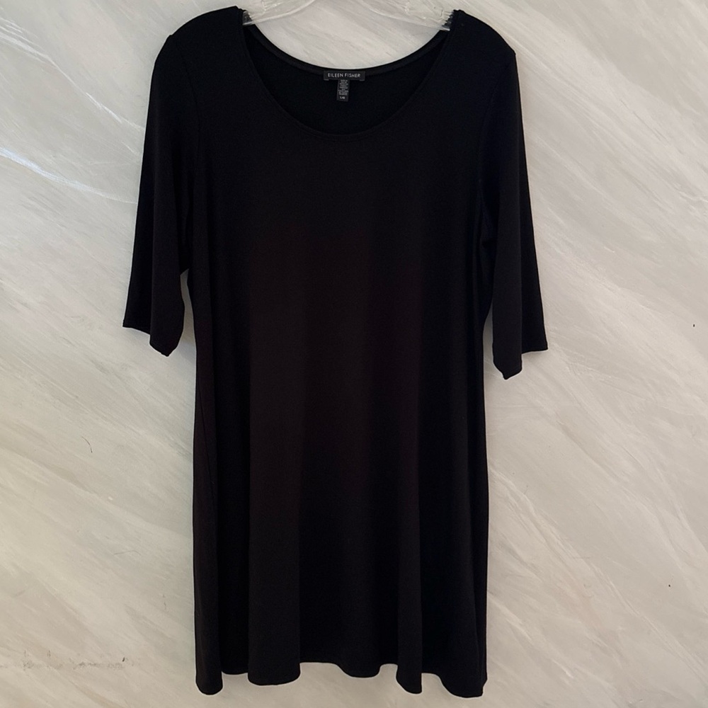 Eileen Fisher L Black Scoop Neck Half Sleeve Tunic/Dress